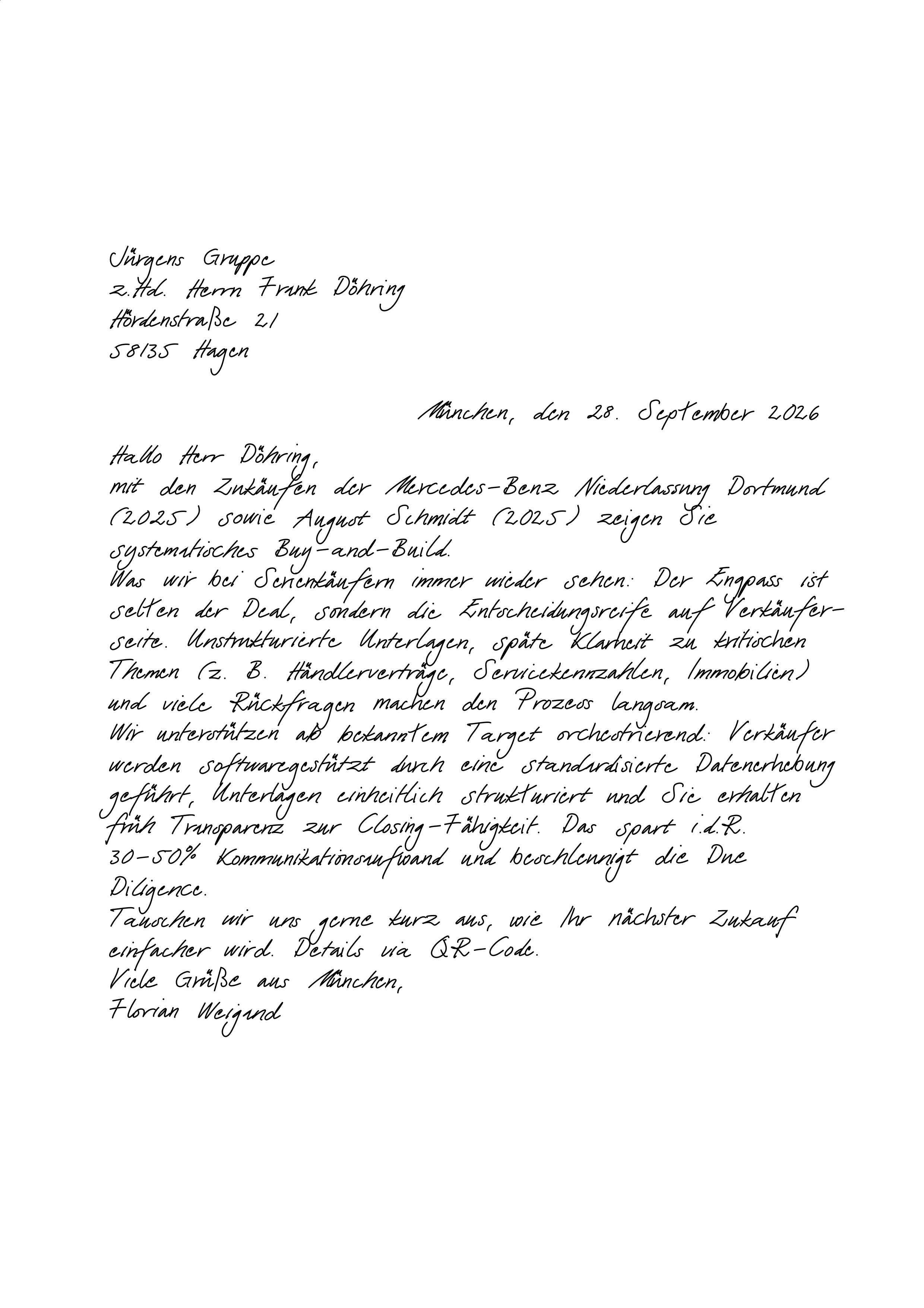 Handwritten letter preview